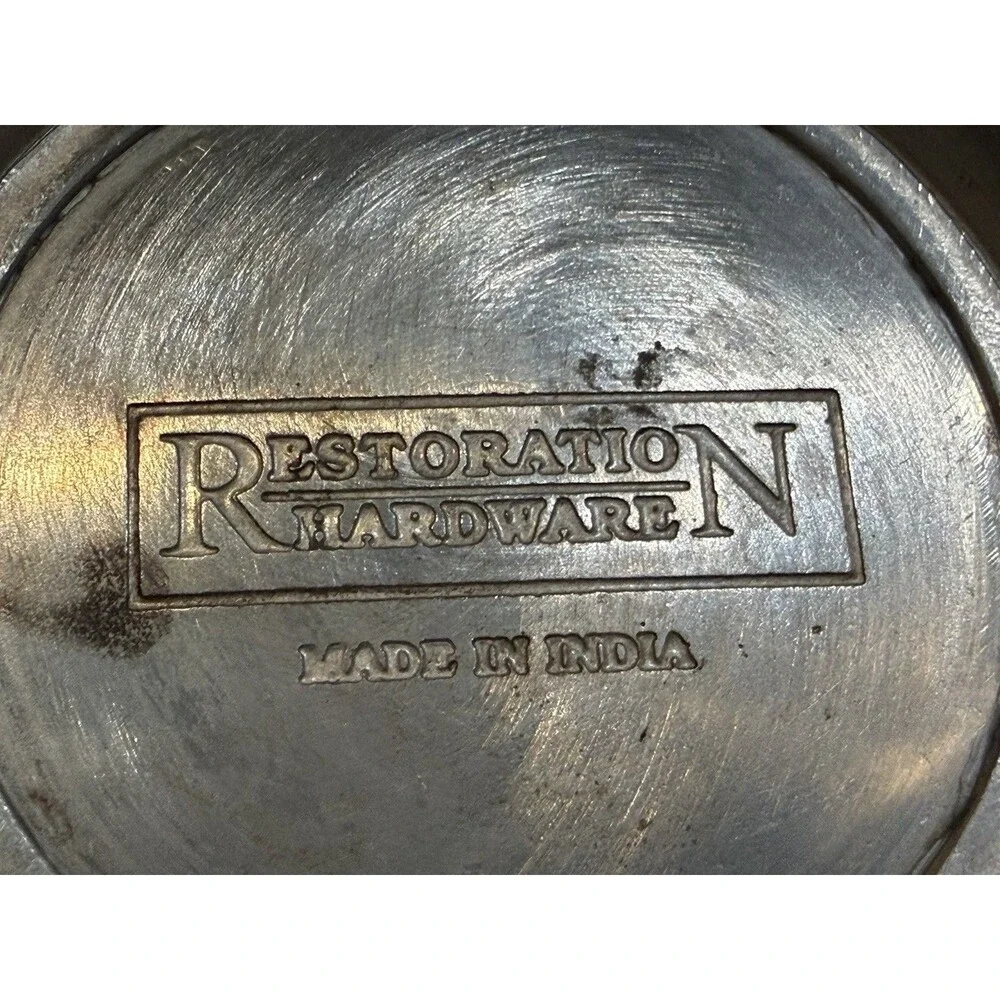 Set of (2) Restoration Hardware Silver Tone Patina Wear Metal 8.25” & 5.5” Vase